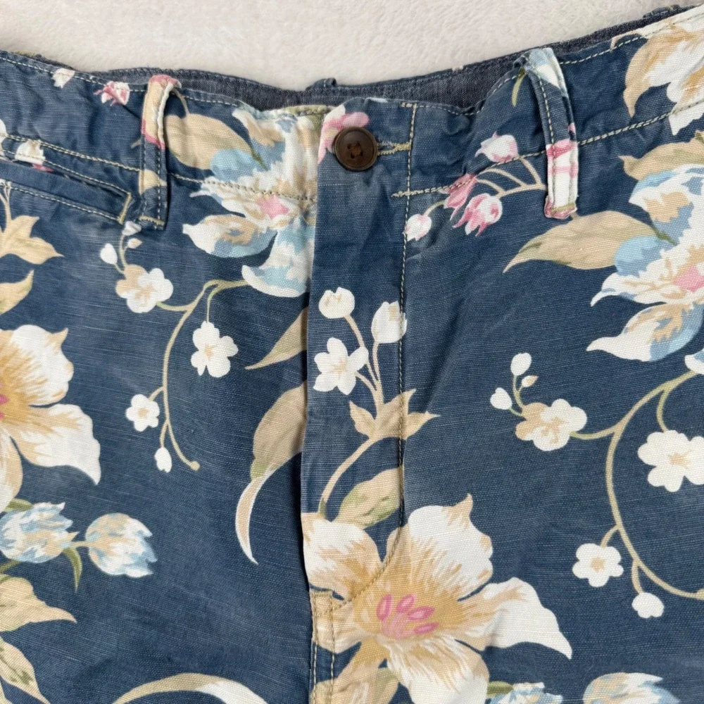 Polo Ralph Lauren Floral Shorts Mens 32 Blue Linen Blend Straight Fit‎ Tropical